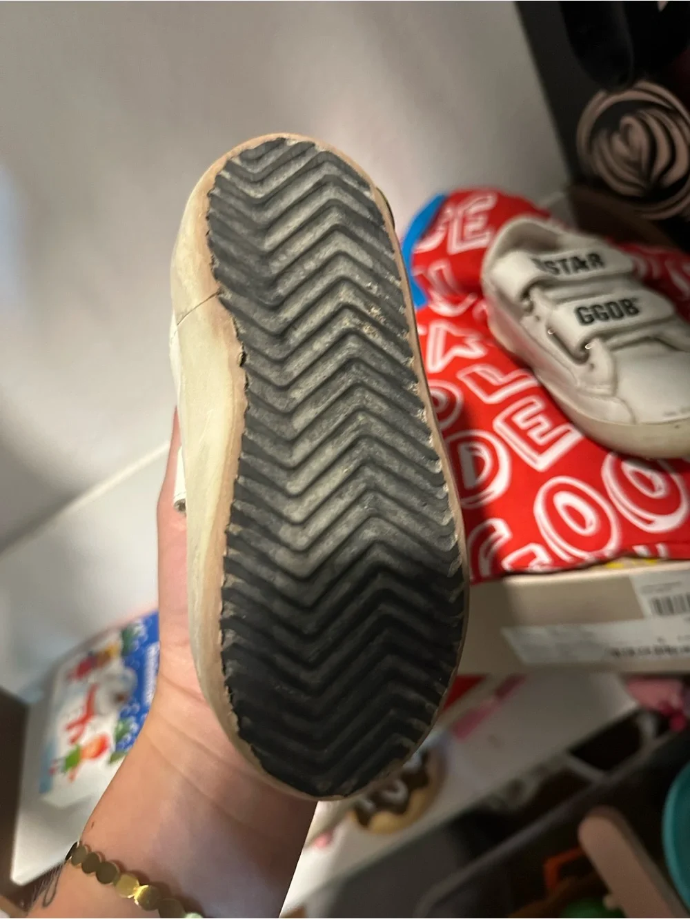 Golden Goose Kids White Velcro Sneakers with Black Logo Accents